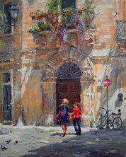 
AFTERNOON IN LECCE, PALETTE KNIFE OIL ON LINEN, 19.7”X15.7”
		
